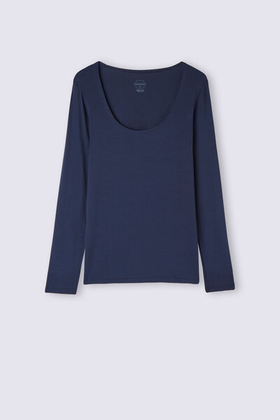 Long-sleeve micromodal scoop neck top