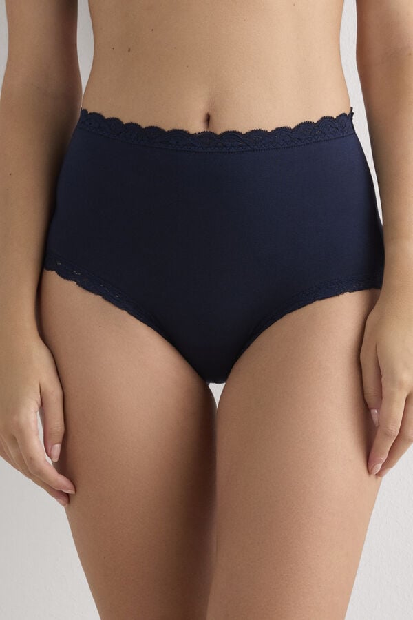 High-Waisted Cotton and Lace French Knickers