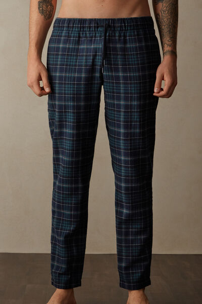 Full Length Pants in Green and Blue Plaid Brushed Cloth