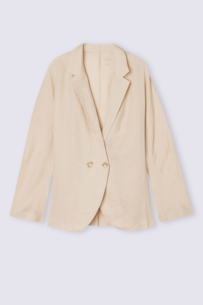 Double-Breasted Plain-Weave Linen Blazer