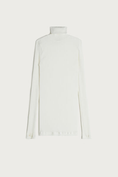 Long-sleeve High-Neck Tubular Top in Wool and Silk