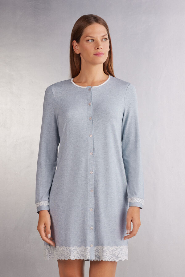 Button-Front Nightdress with Lace Detail