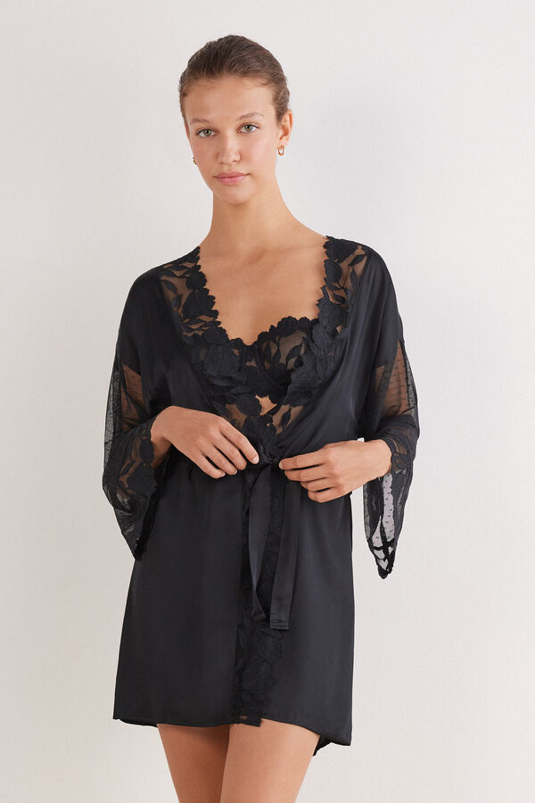 Kimono aus Viskosesatin und Tüll All About Flowers