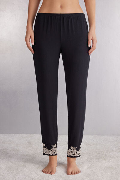 Pretty Flowers Full-Length Modal Trousers with Cuffs