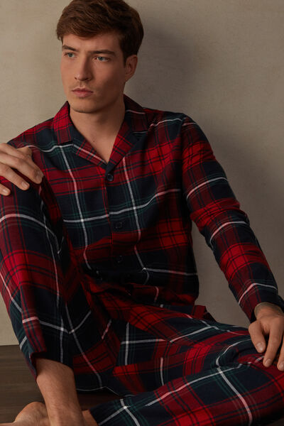 Red Tartan Brushed Plain-Weave Cotton Pyjamas