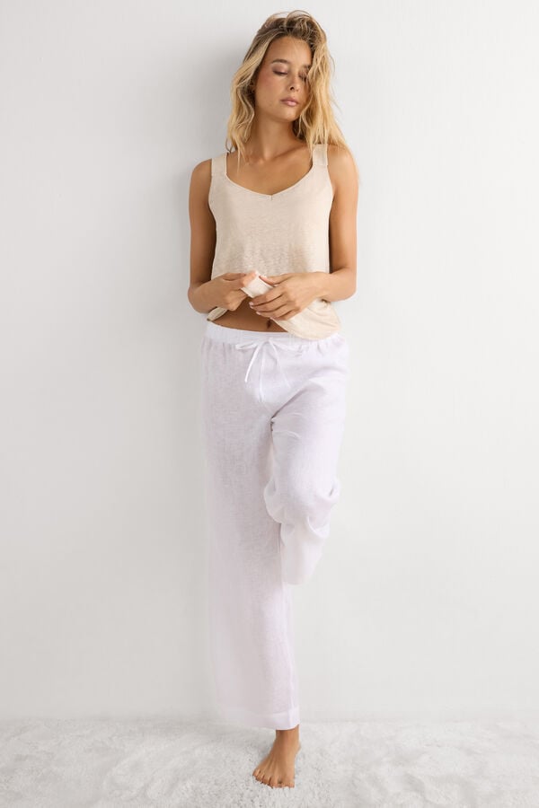 The Pure Linen リネンファブリック ドローストリング ロングパンツ