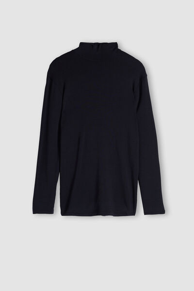 Long-sleeve High-Neck Modal-Cashmere Top