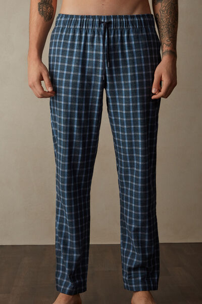 Full Length Pants in Check Patterned Brushed Cloth