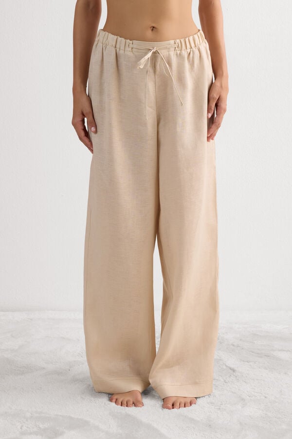 The Pure Linen Drawstring Plain-Weave Linen Trousers