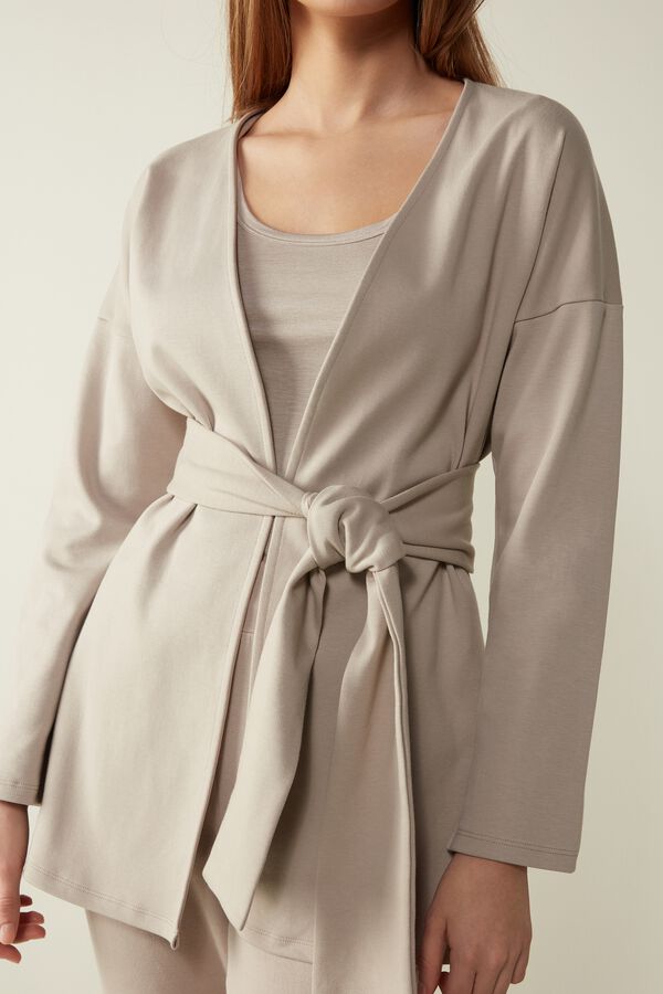 Wrap-Front Kimono in Cotton Interlock