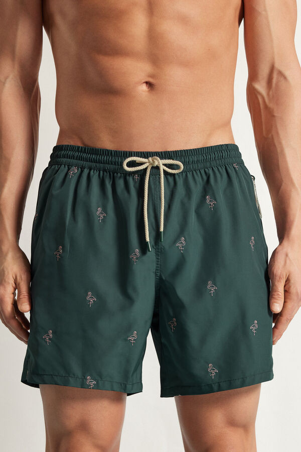 Badeshorts mit Flamingostickerei