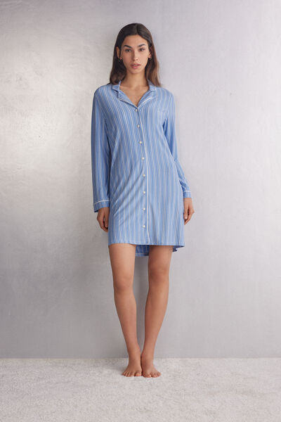 Camicia da Notte Modal Aperta Davanti Oxford Stripes