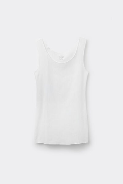 Round-Neck Raw-Cut Cotton Vest Top