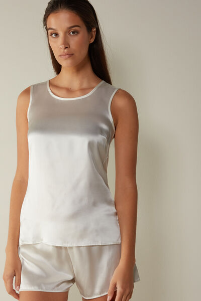 Round-Neck Top Wide Shoulder in Silk and Modal
