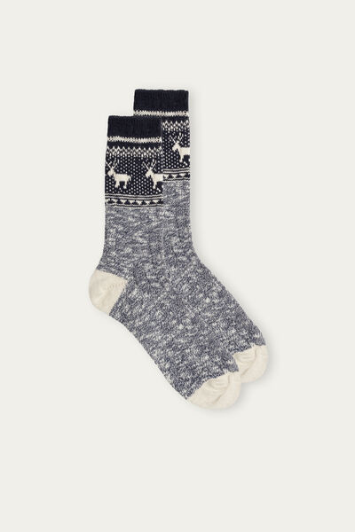 Short Ribbed-Knit Socks with Reindeer