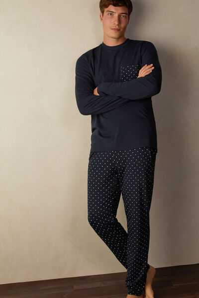 Full-Length Polka Dot Cotton Jersey Pyjamas