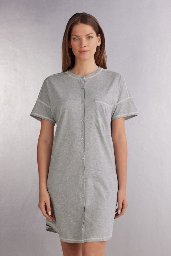 Camicia da Notte Aperta Davanti in Cotone Superior