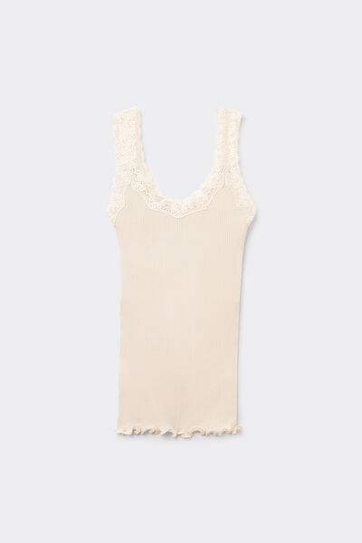 Silk Top with Lace Neckline