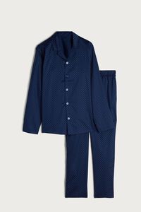 Long Buttoned Foulard Print Canvas Pyjamas