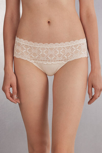 Culotte haute en dentelle et coton