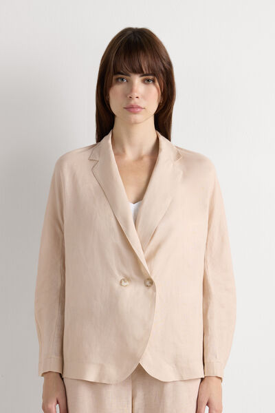 Double-Breasted Plain-Weave Linen Blazer