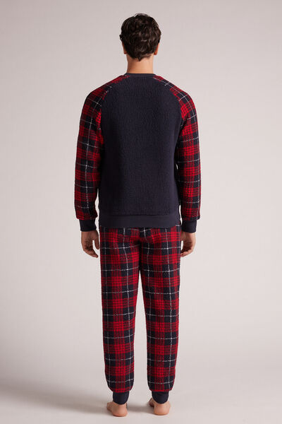 Pijama Comprido Teddy Tartã Vermelho