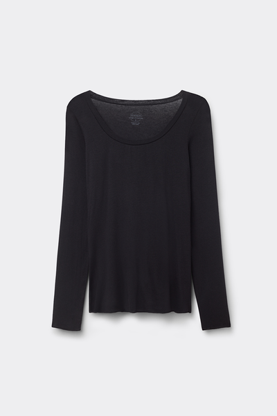 Maglia Manica Lunga Modal Ultralight con Cashmere Scollo Madonna