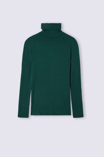 Camiseta de Manga Larga de Cuello Alto de Cashmere Ultraligero de Modal