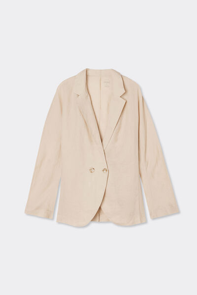 Double-Breasted Plain-Weave Linen Blazer