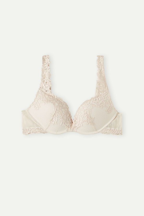 Women's Super-comfy Ivory White Lace Camisole Push-up Bra, Wireless and  seamless design