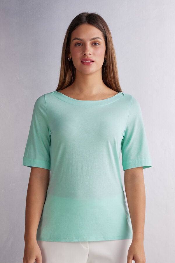 Kayık Yaka Kısa Kollu Supima® Ultrafresh Pamuklu Bluz
