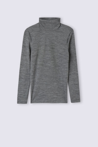 Long-Sleeved Turtleneck Wool & Cotton Top