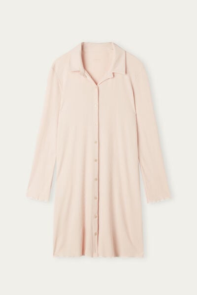 Soft Ribs Button-Up Nightshirt