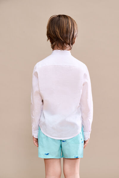 Camisa con Cuello Mao de Lino y Algodón para Niños