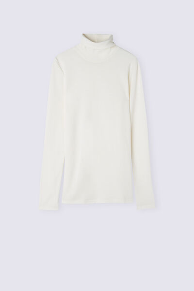 Long-Sleeved Turtleneck Wool & Cotton Top