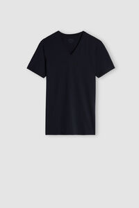 T-shirt à col en V en coton Superior élasticisé