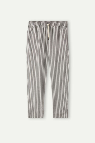Pantalon gris à rayures en toile de coton