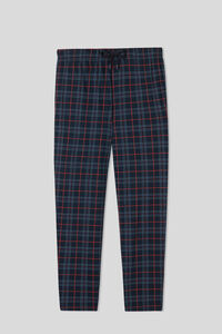 Lacivert/Kiremit Rengi Tartan Baskılı Pamuklu Pantolon