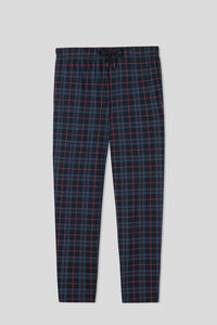 Bas de pyjama long imprimé tartan bleu/brique en coton