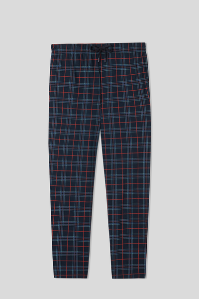 Lacivert/Kiremit Rengi Tartan Baskılı Pamuklu Pantolon