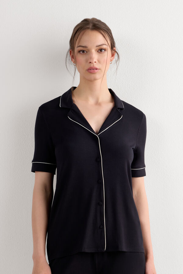 Short-Sleeved Button-Down Modal Top