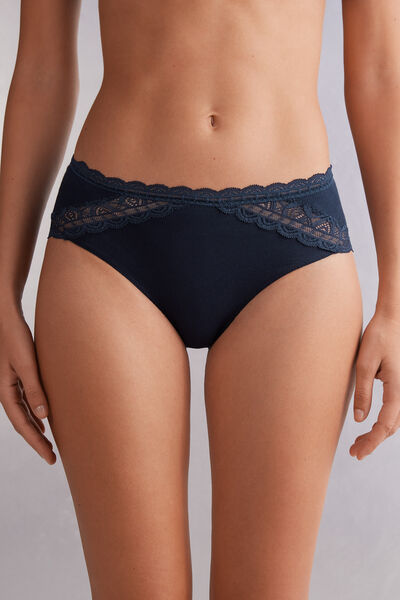 Semi-high Cotton and Lace Waistband Knickers