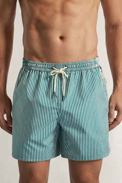 Costume Boxer Mare Reversibile Riga Bianco/Verde