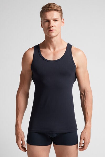 Round-Neck Vest Top in Stretch Superior Cotton