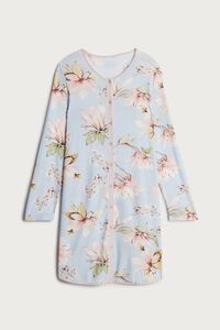Ribbed Floral Print Modal Buttoned Nightdress