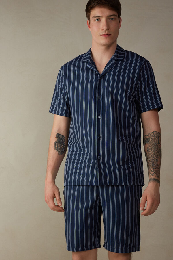Short Button Up Pajamas in Plain Weave Cotton