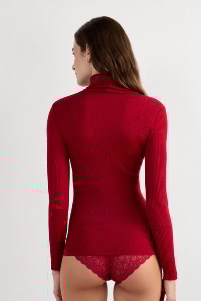 Long-sleeve High-Neck Tubular Top in Wool and Silk