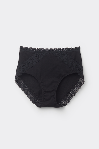 Semi-High Rise Cotton and Lace Knickers