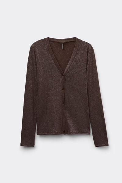 Ribbed Lamé Cotton Cardigan