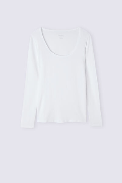 Long-sleeve micromodal scoop neck top